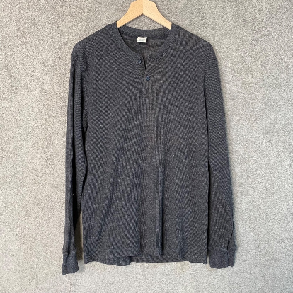Old Navy Mens Waffle Knit Thermal Henley Shirt Size L Long Sleeve Gray Baselayer